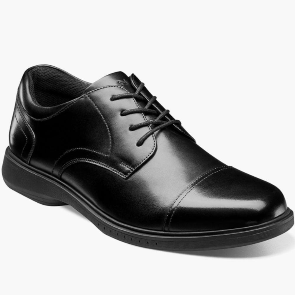Nunn Bush Men's KORE Pro Cap Toe Oxford Size 8.5M Black Leather Slip-resistant